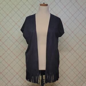 Cupio Brand Black Faux Suede Vest with fringe Ladies Size Small
